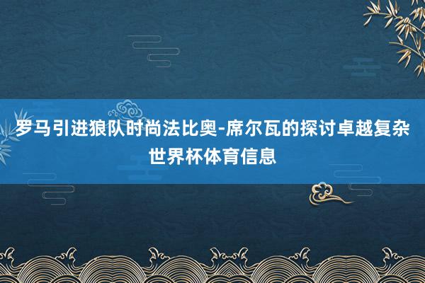 罗马引进狼队时尚法比奥-席尔瓦的探讨卓越复杂世界杯体育信息